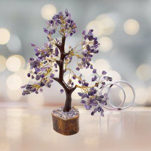 Amethyst Chakra Healing Crystal Bonsai Money Tree - 9" for Spiritual Feng Shui